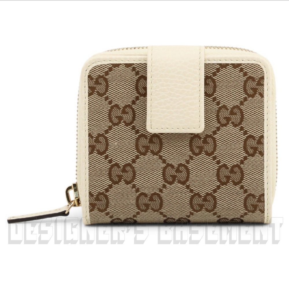 GUCCI Zip Around Original GG canvas with white leather trim French pouch Wallet - Picture 2 of 6